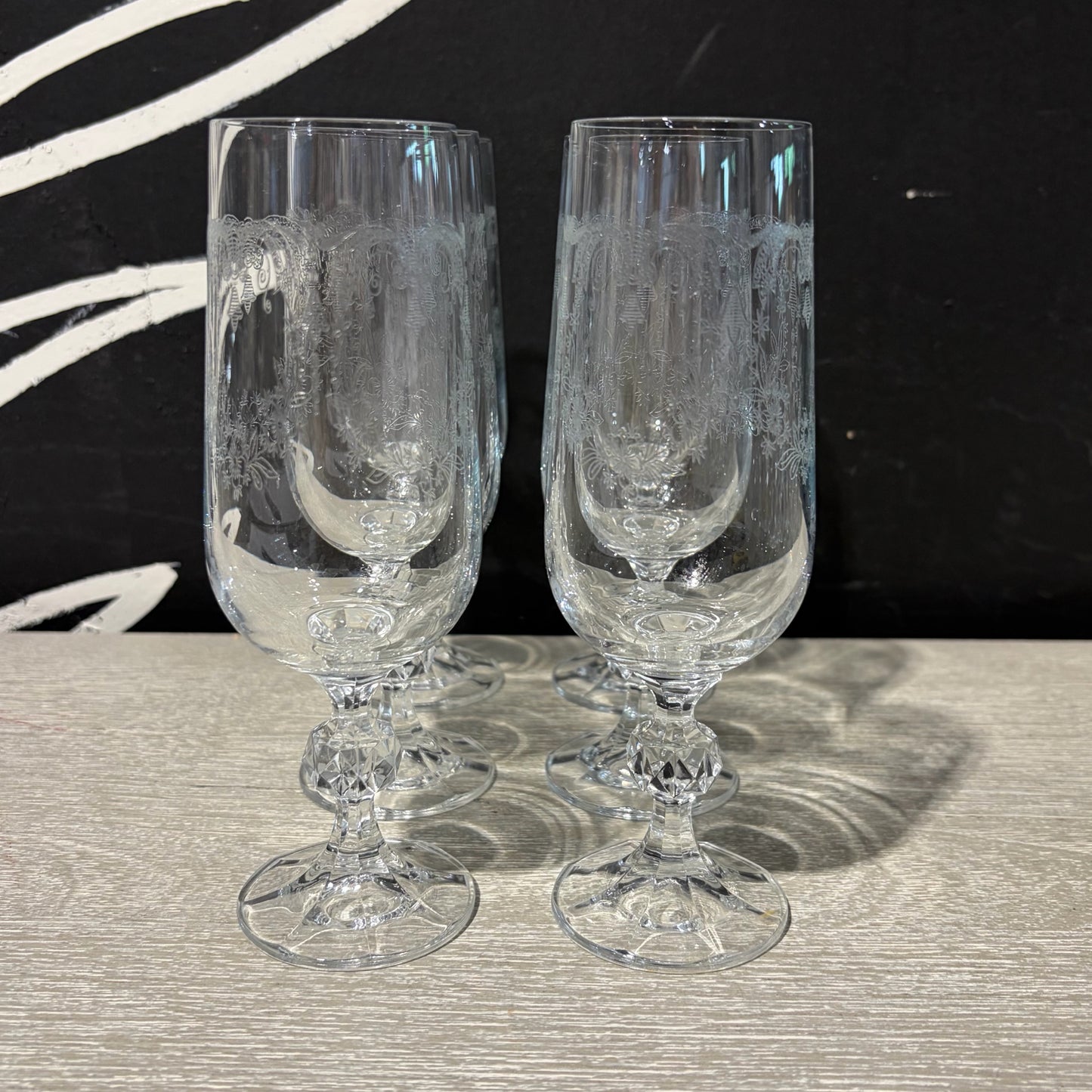 Set of 6 Bohemia Crystal Cascade Champagne Flutes 6.75"H x 2.5"Dia