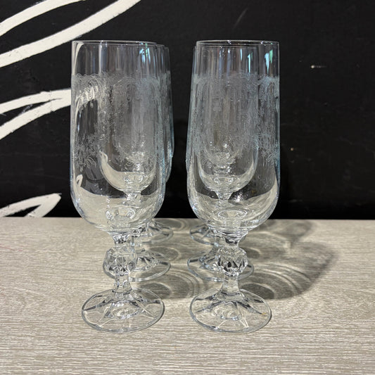 Set of 6 Bohemia Crystal Cascade Champagne Flutes 6.75"H x 2.5"Dia