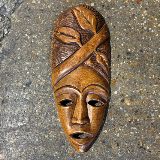 Handcarved Wooden Mask, Haitian 17" L x 7" W x 1.5" D
