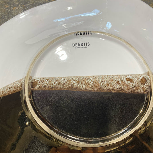 Large Ceramic, White and Bronze Platter, Deartis, 20"D x 3"H