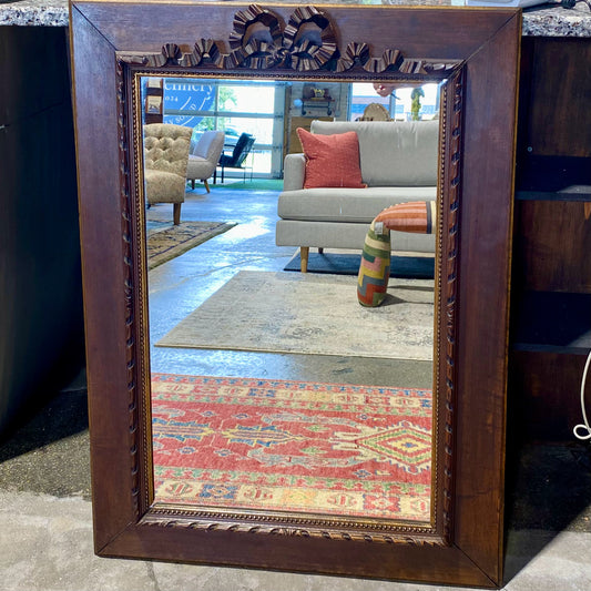 Antique Wood Mirror W/ Craved Bow, 27"W x 37"H x 2.25"D