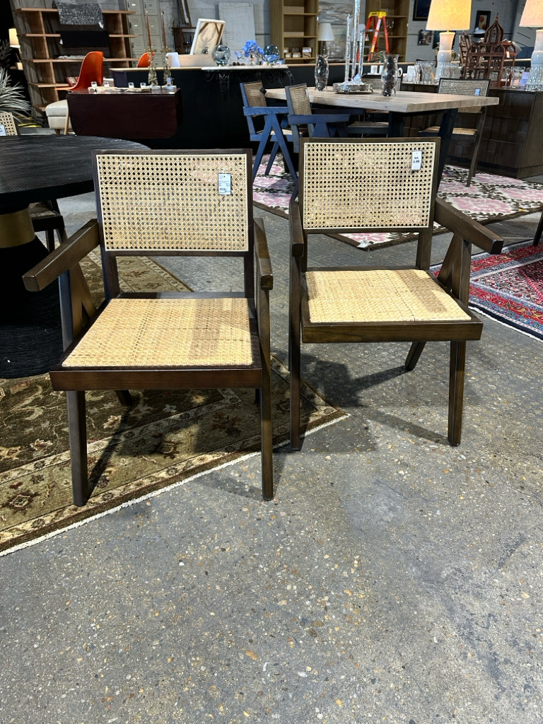 PAIR Topher chairs, dark elm/natural caning, 20"x20"x33"H