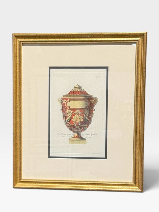 PAIR of Greek Vase prints, red/yellow, 17"W x 20"H