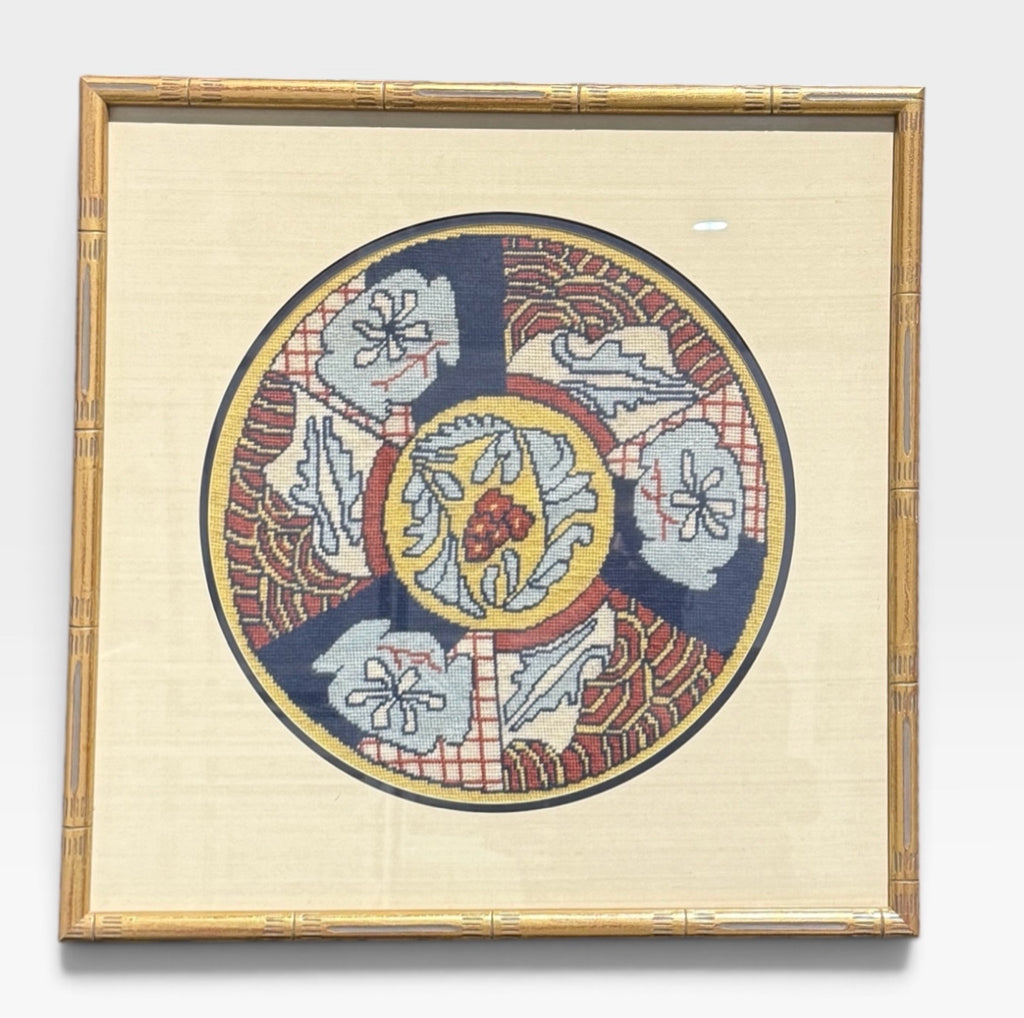 Needlepoint/embroidered chinoiserie art, 21"W x 21" H
