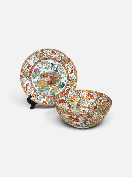 Qing Dynasty "Shende Tang" bowl ( 10"dia) with charger (12"dia)