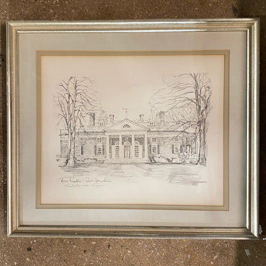 Monticello East View Lithograph, Charles H. Overly, 18"W x 15.25"H x .75"D