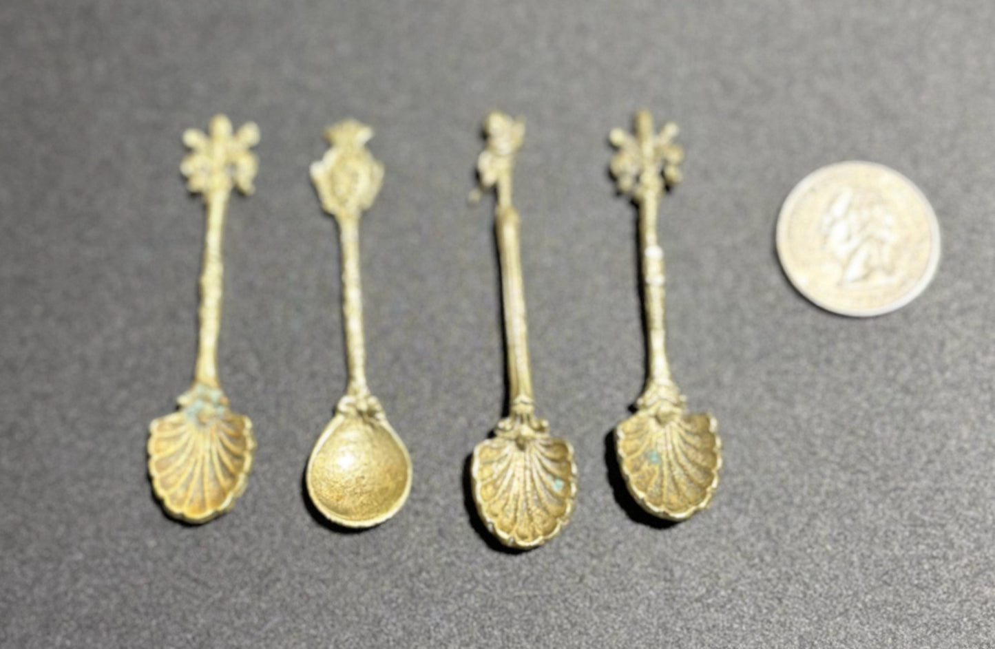 SET 4 Brass Italian Salt Spoons 1.5" L x .5" W