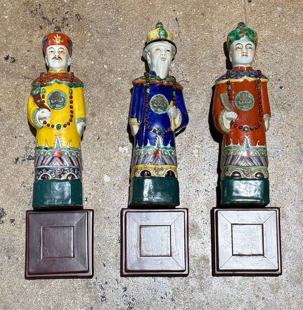 SET of 3 Chinese Qing Dynasty emperor figurines, 13"H to 15"H
