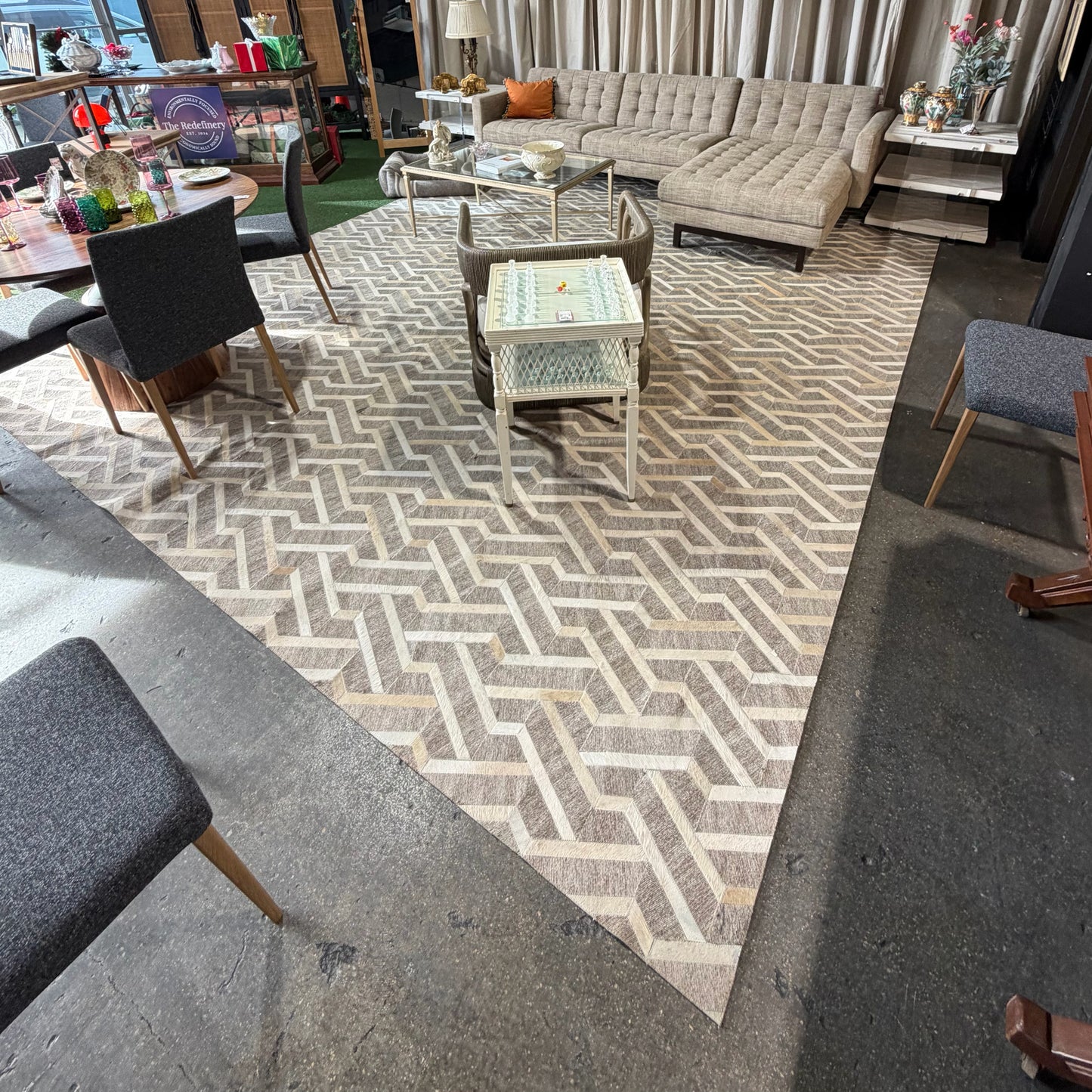 Dover Patchwork Silk & Hide Graphic Rug, 11'7"W x 14'6"L