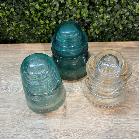 VTG Set of 3 Glass Insulators, 4.5"H x 4"Dia & 4"H x 3"Dia