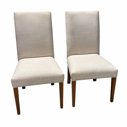 2 Upholstered Parsons Dining Chairs (AS IS)  Beige Linen, 21"W x 23"D x 40"H