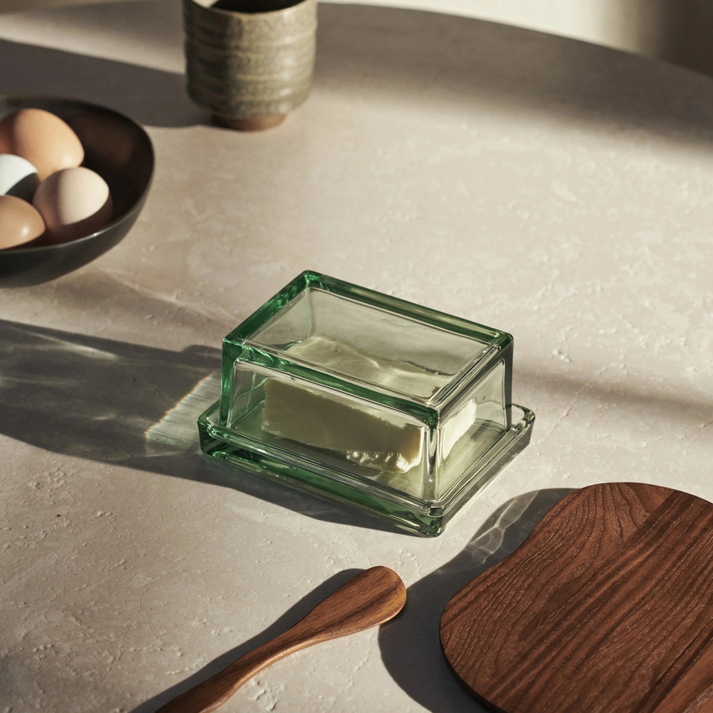 Ferm Living Oli Butter Box, Clear Green Hue Glass, 4.1" W x 5.7" D x 2.8" H