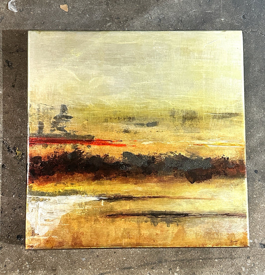Abstract oil/acrylic on metal, 'Geomorph ll', 20"W x 20"L x 2"H
