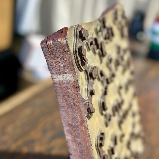 Vintage Wood Printing Block, Early French, 13.5" W x 13.5" L x 2" D