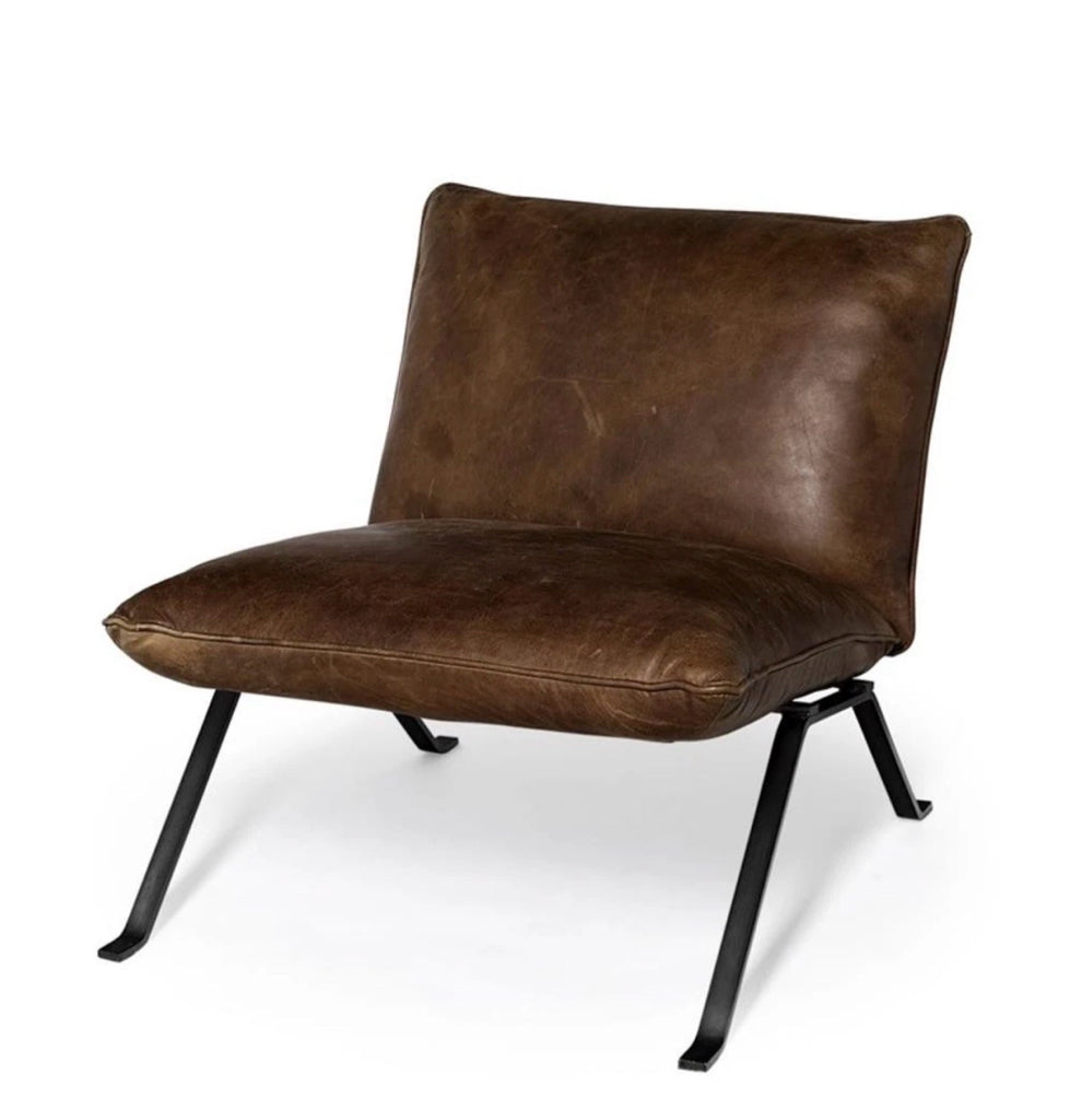 NEW Flavelle I Brown Leather Accent Chair, 33.5"W x 28"D x 27"H
