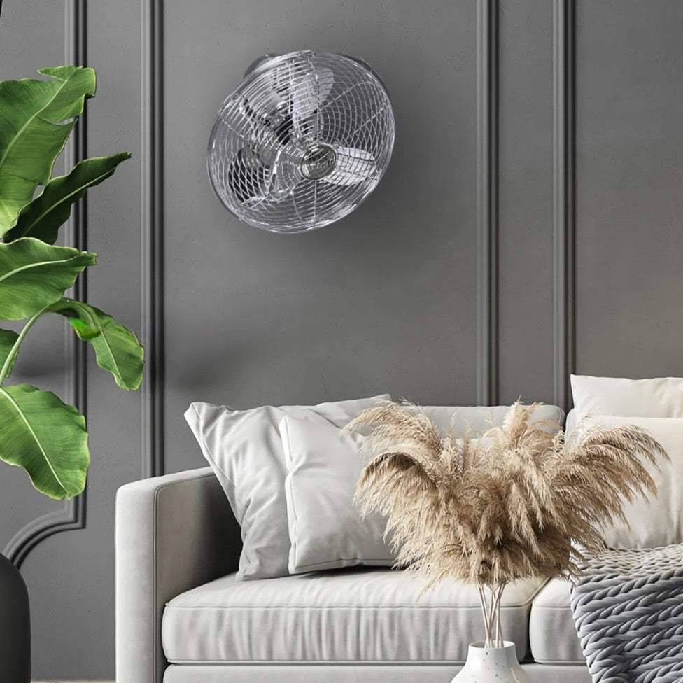 NEW Kaye Oscillating Wall Fan, Brushed Nickel,  17.5 in W x 13 in H