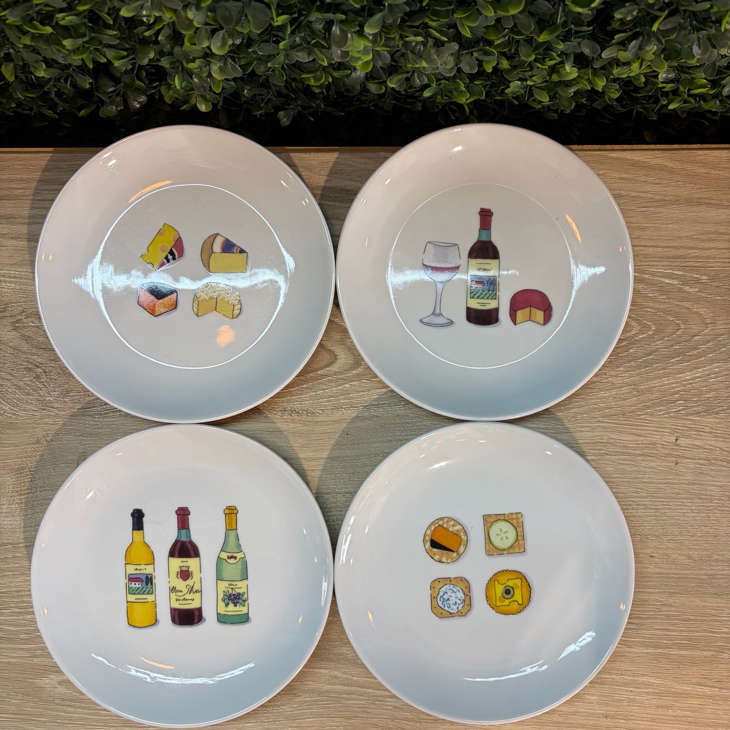 Set of 4 Wine & Cheese Appetizer Plates, 6.5"Dia