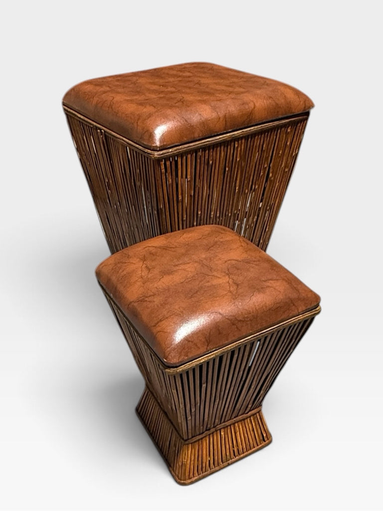 VTG pencil-reed rattan/bamboo storage nesting tables, 15"W x 15"D x 21"H