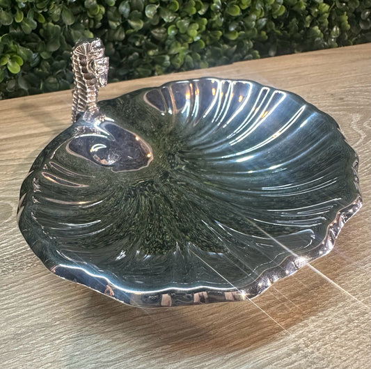 Reed & Barton Silver Shell Candy Dish w/ Sea Horse, 6.5" L x 5.5" W x 3" H