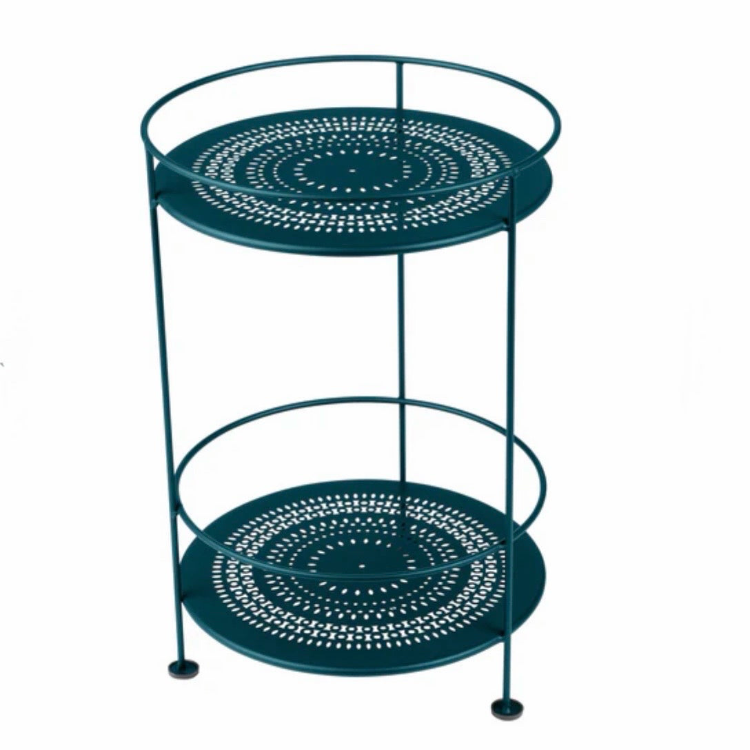 Guinguette Double Top Perforated Outdoor Table, Acapulco Blue,  16"Dia x 24.5"H