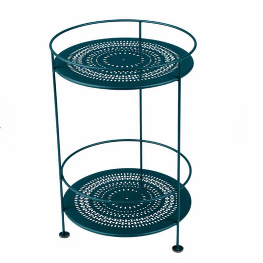 Guinguette Double Top Perforated Outdoor Table, Acapulco Blue,  16"Dia x 24.5"H