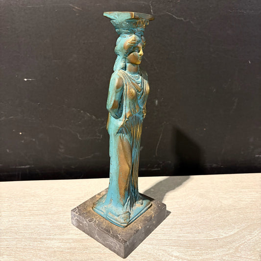 VTG Caryatid Bronze Statue on Marble Base, 3.25"W x 3.25"D x 9.75"H