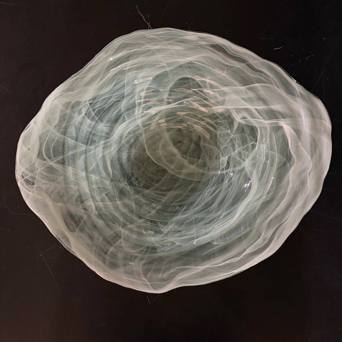 Large Aqua Swirl Glass Bowl, 19"W x 16"D x 5.5"H