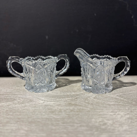 Cut Glass Cream & Sugar Set 5" W x 3.25" D x 3.75" H
