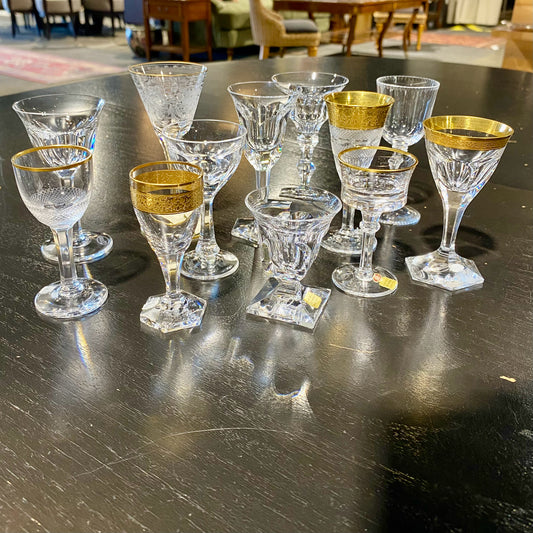 Moser 12 Crystal Cordials, Asst. Patterns in Case, 17"W x 12.6"D x 3"H