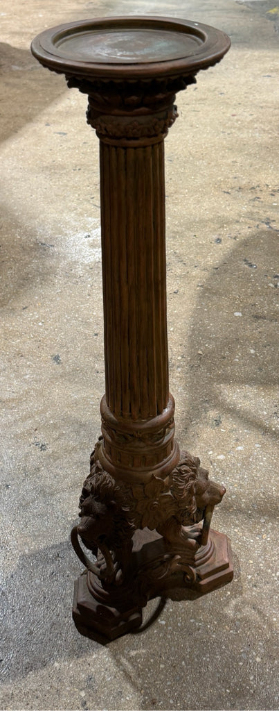 Pillar candleholder, lion heads, 6"DIA x 21"H