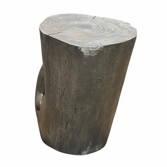 Urbia Solid Wood Stump Stool, Sandblasted Grey,  AS IS, 13"Dia x 16.5"H