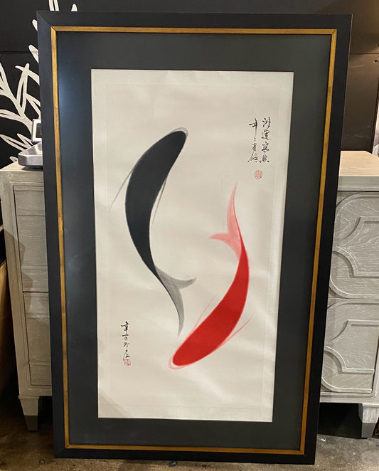 Yin Yang Koi Fish Painting, 32.5"W x 51.5"H x 1"D