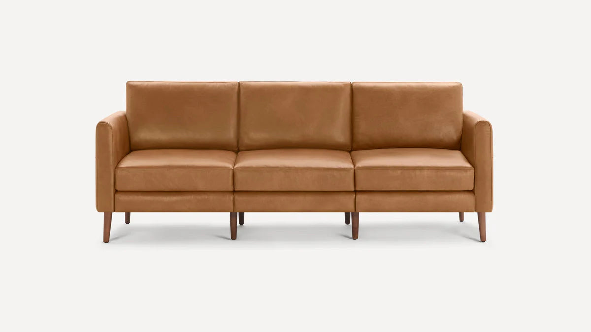 Burrow Nomad Leather Sofa, Camel & Walnut, 85" W x 35" D x 33" H