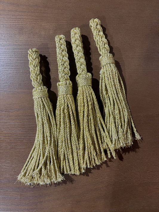 Set of 4 Gold Braided Tassels, 7.5"L