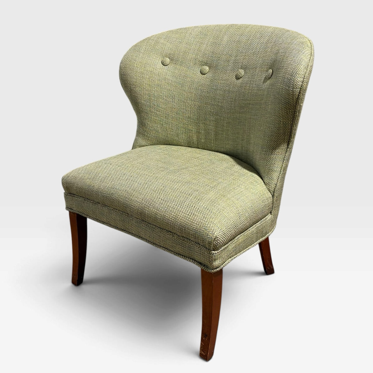 VTG Tufted Slipper Chair, Green Tweed, 29"W x 25"D x 34.25"H