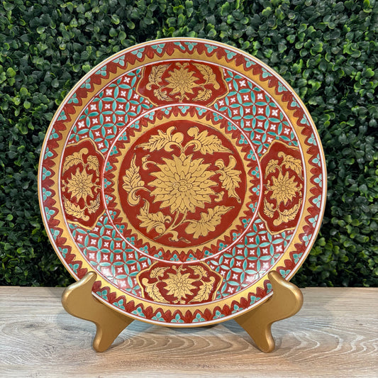 VTG Gold Imari Plate w/Gold Wood Stand, 10"Dia