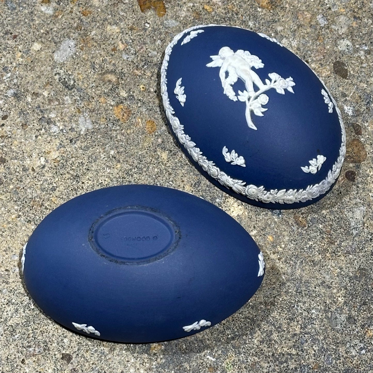 Wedgewood Jasperware Egg Trinket Box, Portland Blue, 4" L x 2.75" W x 2.5" H