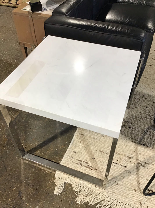 Nerissa Chrome/ Faux Stone End/Side Table 24"L x 24" Wx 24"H