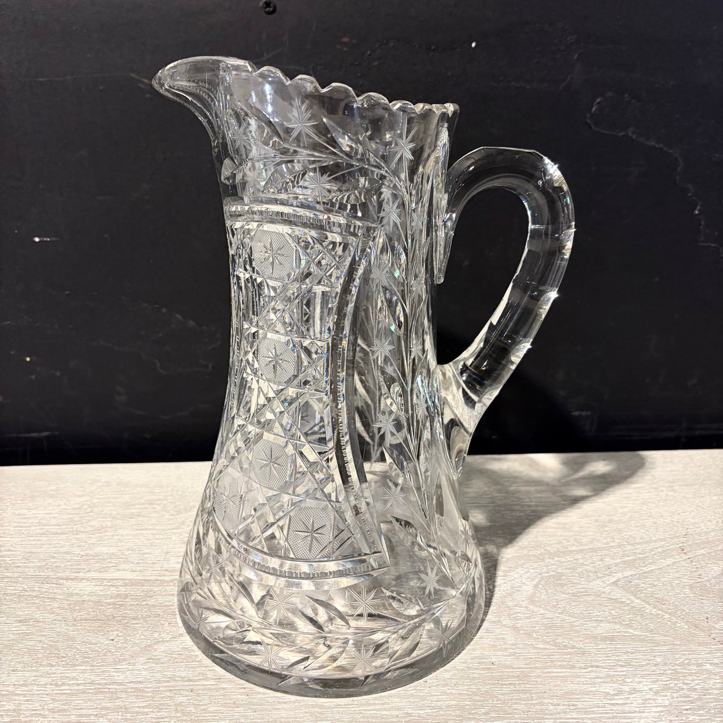 VTG American Brilliant Cut Glass Pitcher, 8"W x 6.5"D x 10.75"H