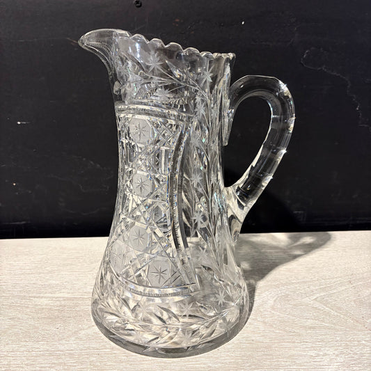 VTG American Brilliant Cut Glass Pitcher, 8"W x 6.5"D x 10.75"H