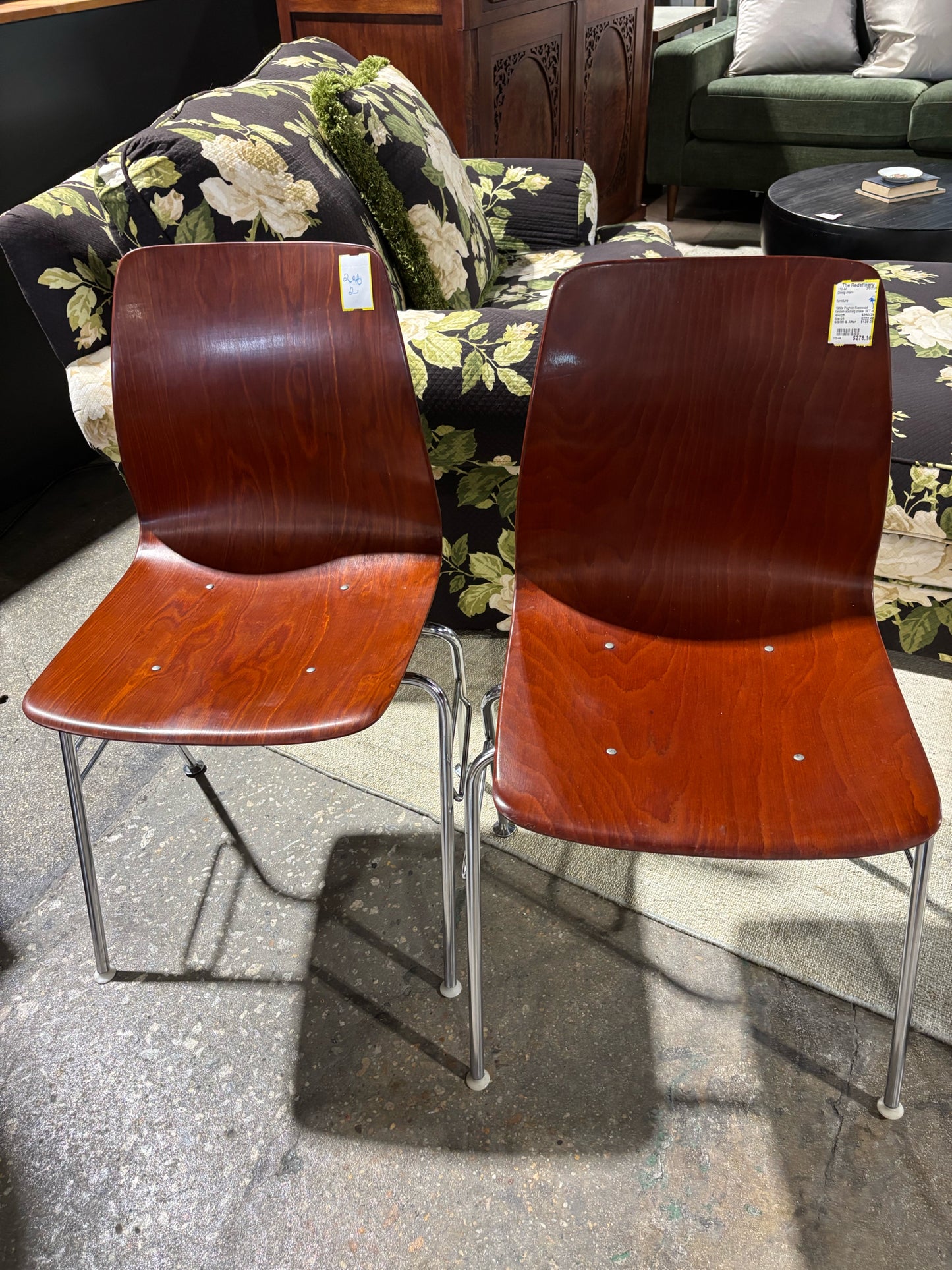 1960s Pagholz Rosewood tandem stacking chairs, SET of 2 18"W x 16.5"D x 32"H