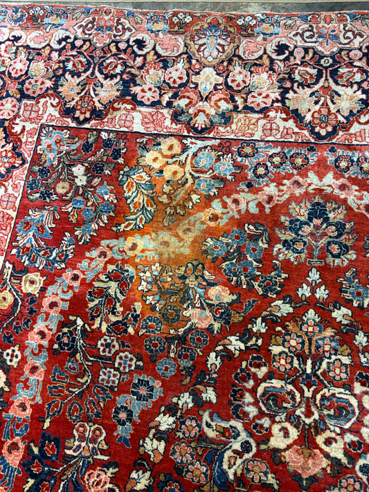 VTG Persian Rug, Reds/ Multi, Hand Knotted, AS IS, 8'9"W x 11'11"L