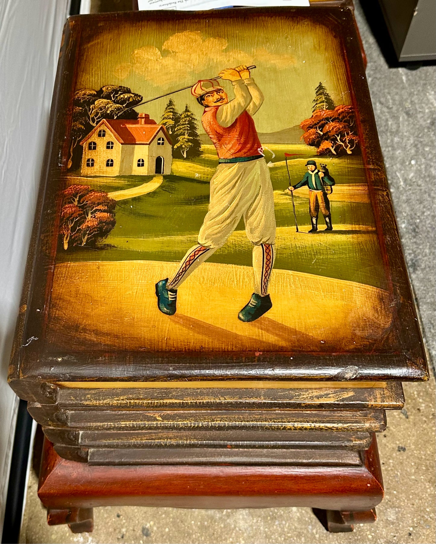 Pair of Faux His & Hers Golf Book Stack Cabinet End Tables 21" L x 17" W x 22" D
