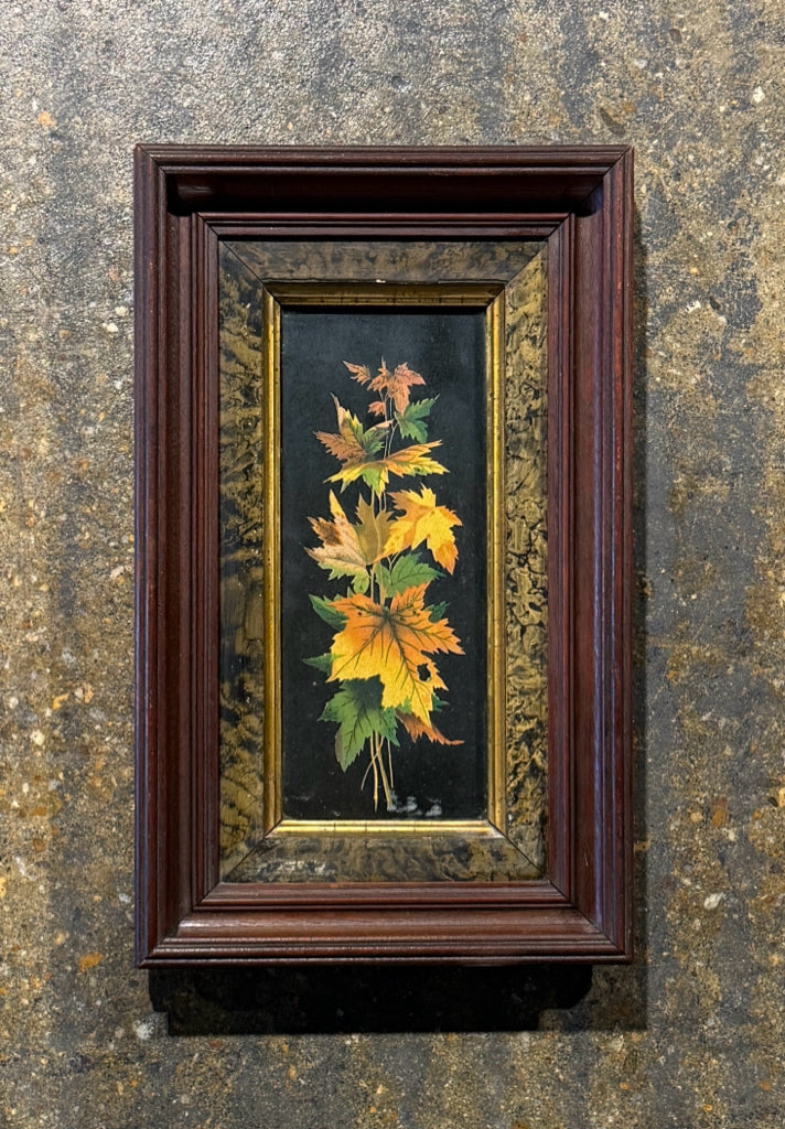 VTG fall leaves print, triple mahogany frame, 8.75"W x 1.5"D x 14.35"H