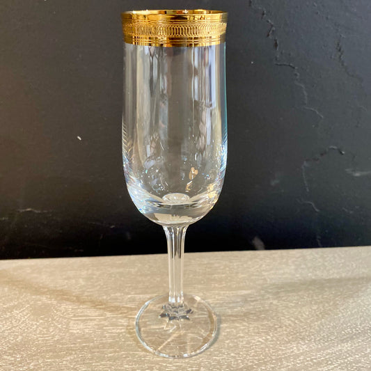 5 Vintage Bohemia Crystal Champagne Flute, 7.75"H