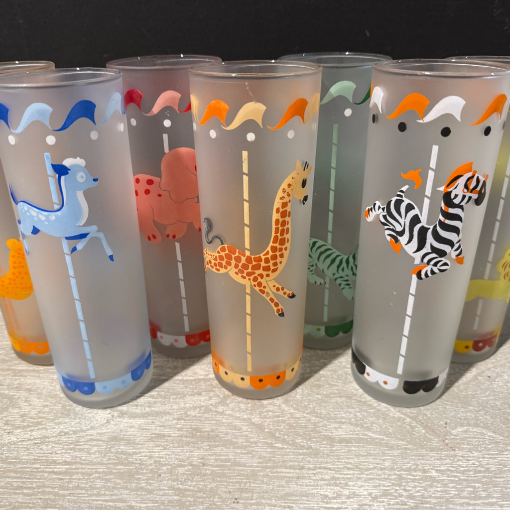 VTG Libby 'Merry Go Round' 7" cocktail glasses, set of 7
