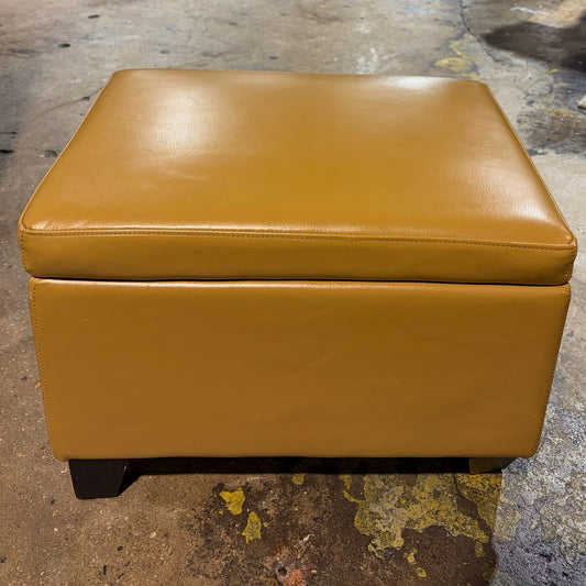 Caramel Leather Ottoman, 24"W x 18"D x 17"H