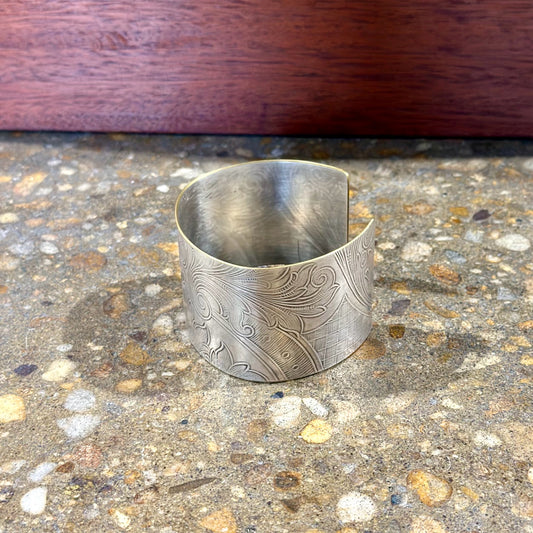 Silverplate over brass wide botanical cuff