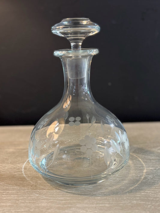 Etched Glass Decanter 7" D x 9" H