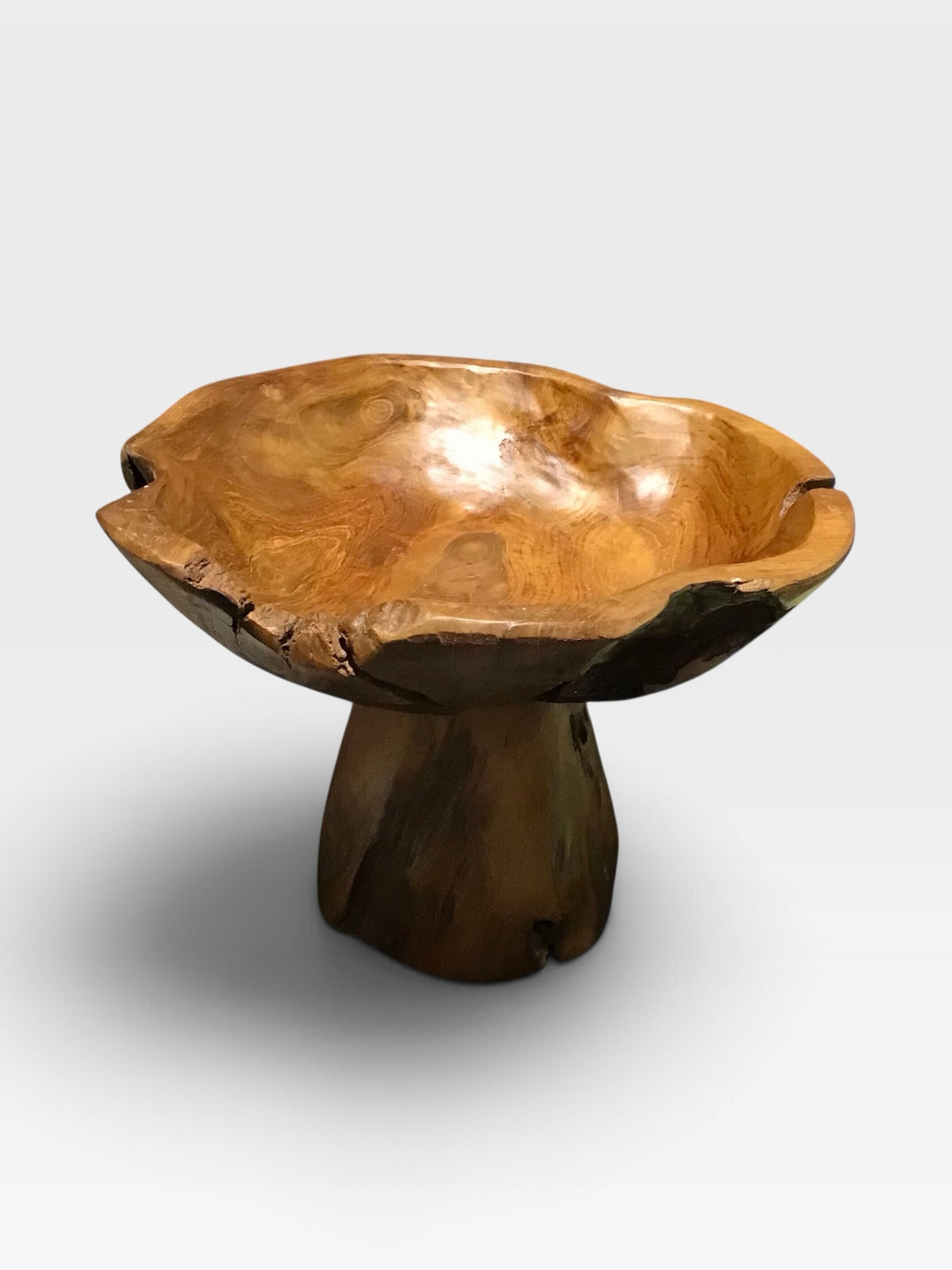 Handcarved Pedestal Wood Bowl 12"Diam x 9"H